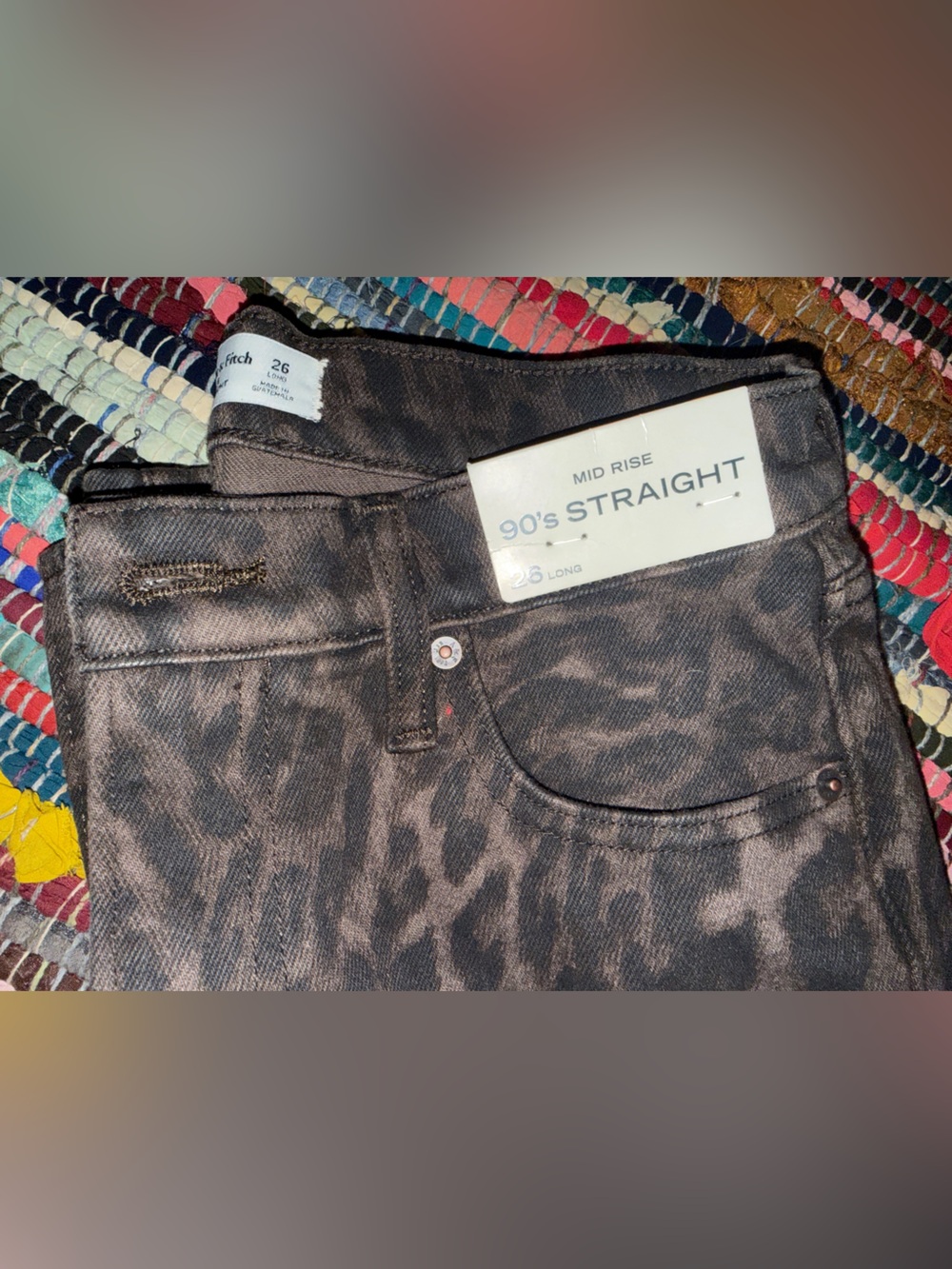 Abercrombie & Fitch Brown Leopard-Print High Rise 90's Straight Jeans